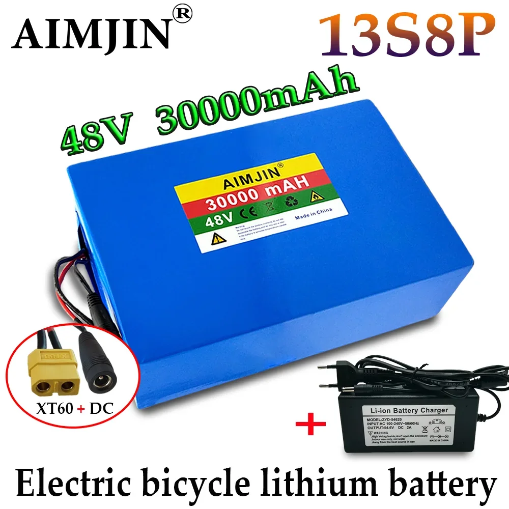 

Newest 48V 30000mAH 13S8P 18650 Lithium Battery Pack 48V 28AH 1000W Electric Bicycle Battery with 50A BMS XT60 Plug with charger