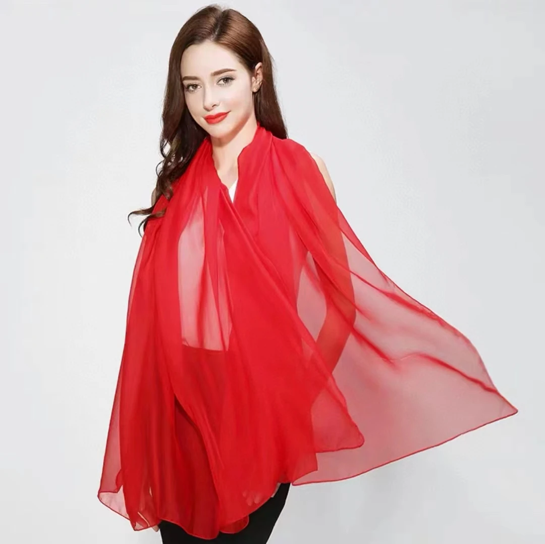 [BYSIFA] Women Summer 100% Natural Silk Beach Long Shawls Scarves Spring Fall Luxury Sexy Red Silk Scarf Headscarf Winter Scarve