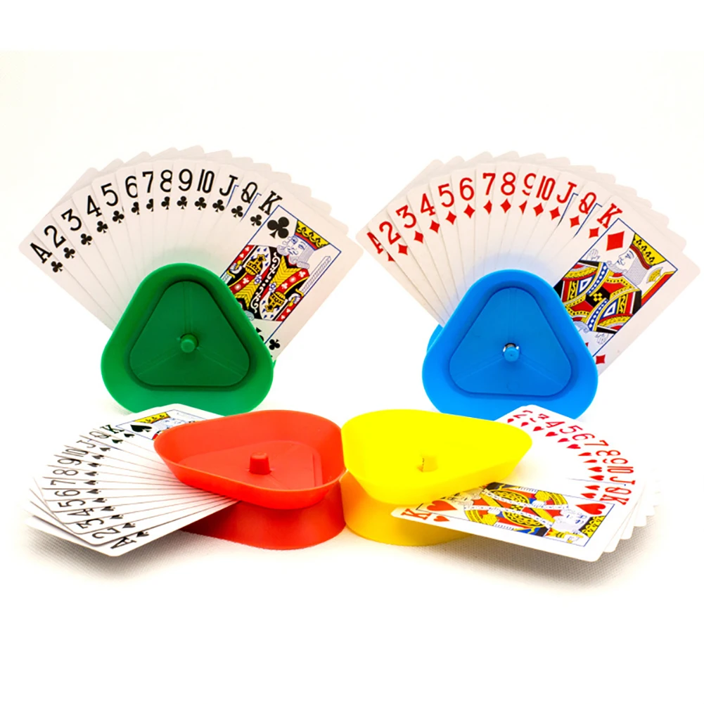 Set di 4 Portacarte da Gioco a Forma di Triangolo, Supporto per Carte da Gioco in Plastica per Anziani, Bambini e Adulti