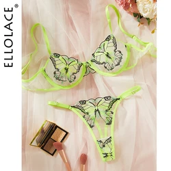 Elolace-Kit De Lingerie De Borboleta, Kit De Cuecas De Neon Ver Através De Renda, Roupa Interior De Tule De Fantasia, Fio-dental, Sex Shop, Traje Sexy