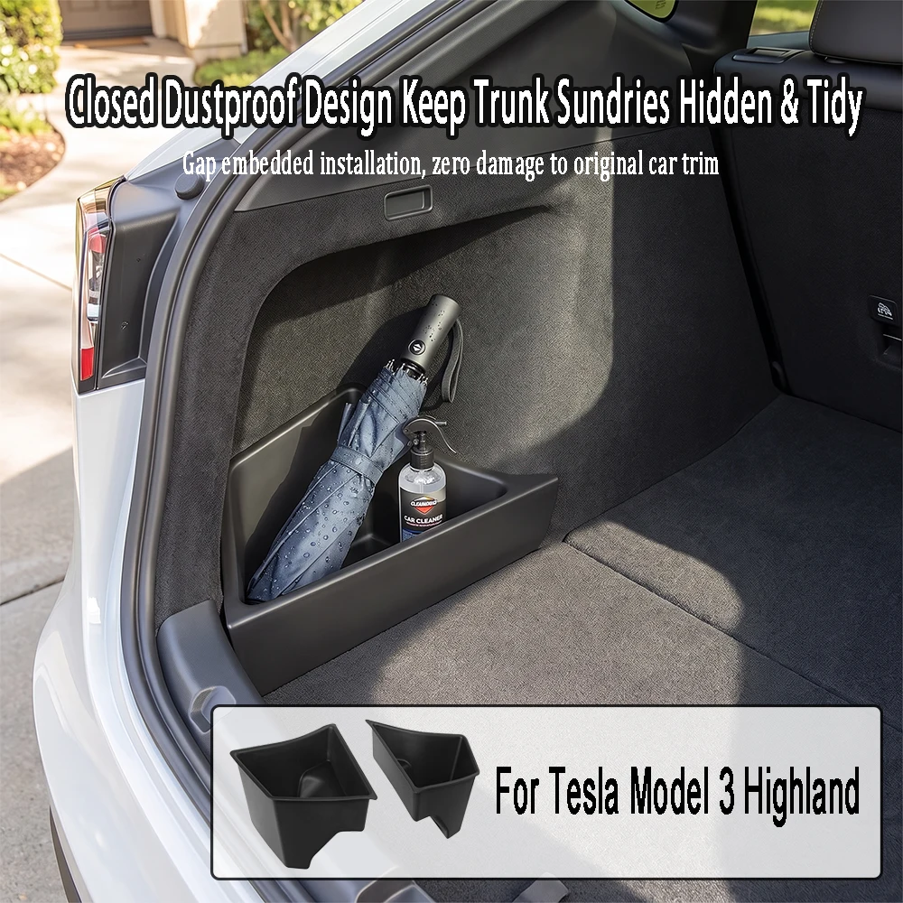 Car Trunk Side Storage Box Cover Plate TPE Organizerl Keep Cargo Tidy Auto Interior Accessories For Tesla Model 3 Highland Decor view 2