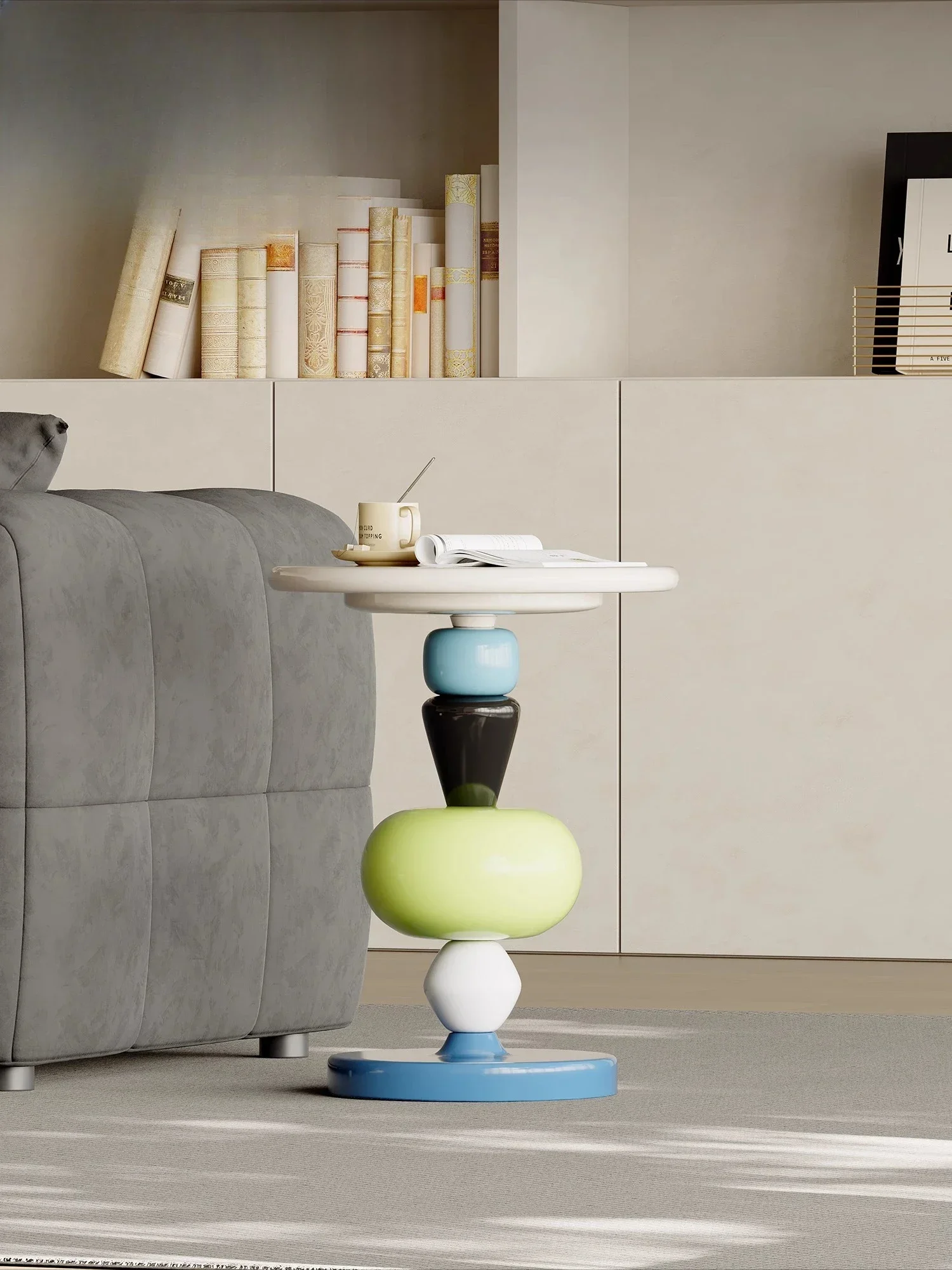 Sofá de diseño moderno y sencillo, mesa redonda pequeña para balcón, arte de calabaza candida nórdica