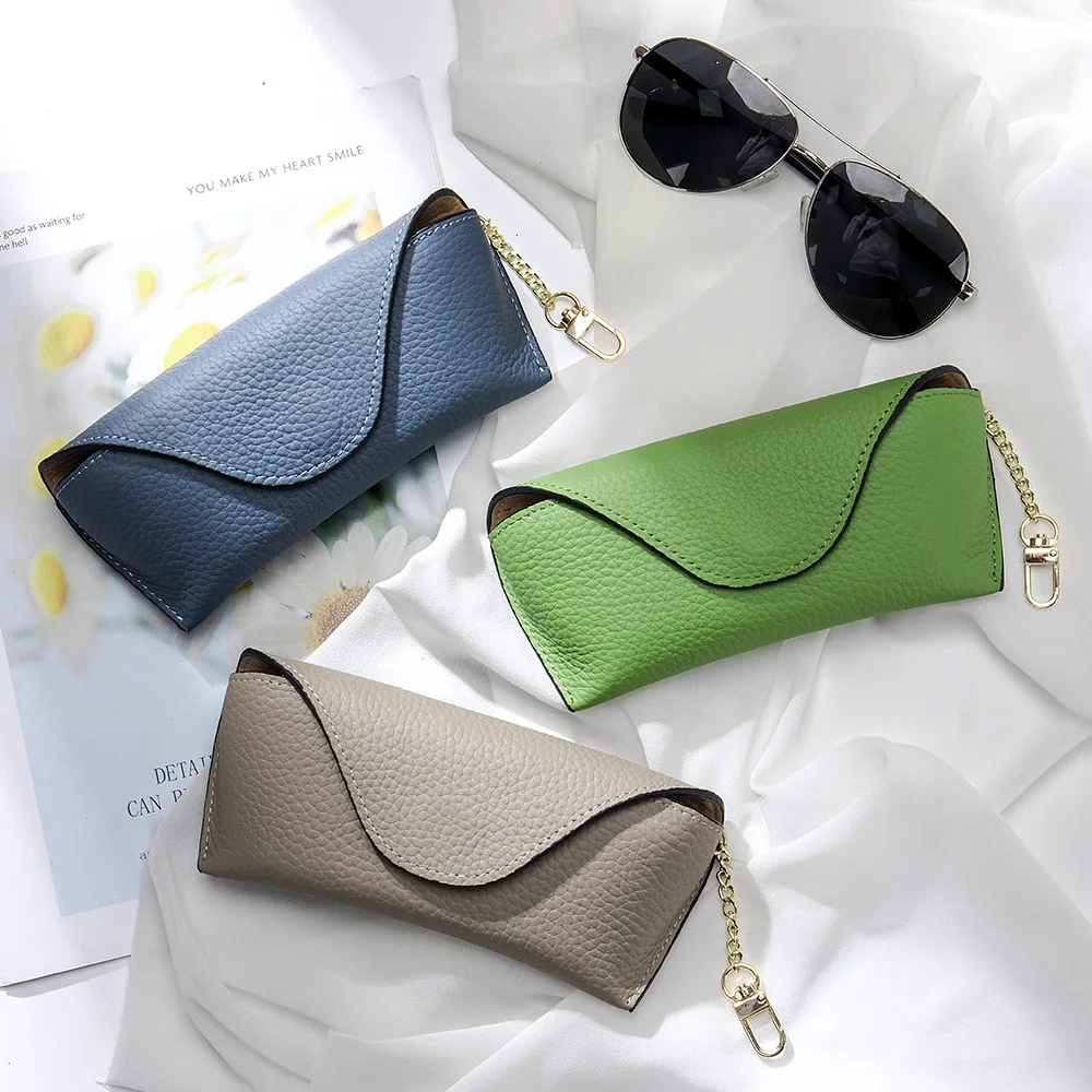 

A9991 Exquisite Genuine Men Top Layer Cow Leather Glasses Protection Bag Lady Daily Carry Neat Cowhide Sunglasses Holder Cases