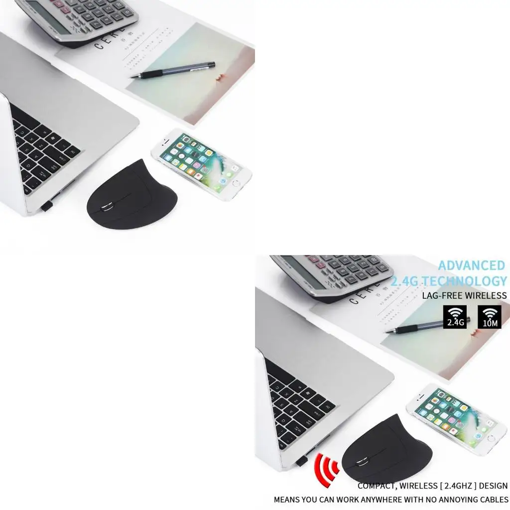 Mouse ergonômico vertical para jogos 6 teclas 1600DPI mão esquerda USB óptico sem fio