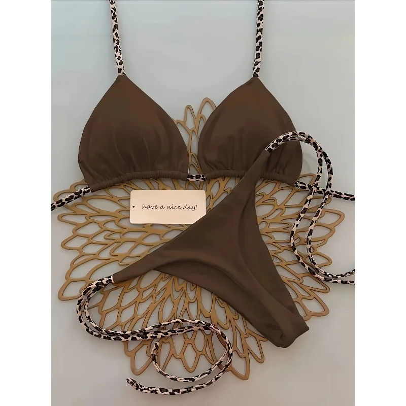 

Summer new women's fashion two-piece bikini swimsuit leopard print strap, beach vacation suit is suitable for beach vacation