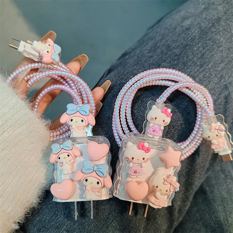 hellokitty Cable Charger Protector Cover Melody KT Cat for Apple 15 Mobile Phone Data Cable Protective Case IPhone13 14