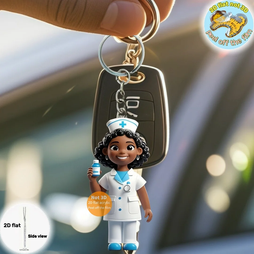 Cute Pharmacist Lady Pendant Keychain Cartoon Nurse 2D Flat Acrylic Ornament Charm Hanging Decoration for Bag Festive Party Gift