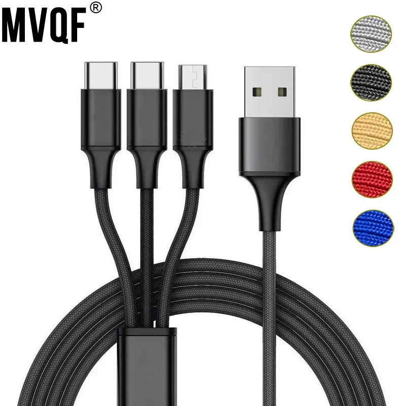 MVQF Multi Usb Port 3In1 Micro USB Type C Ładowarka Kabel Wielokrotny Usb Przewód do ładowania Usbc Telefon komórkowy Przewód do Iphone Samsung S10