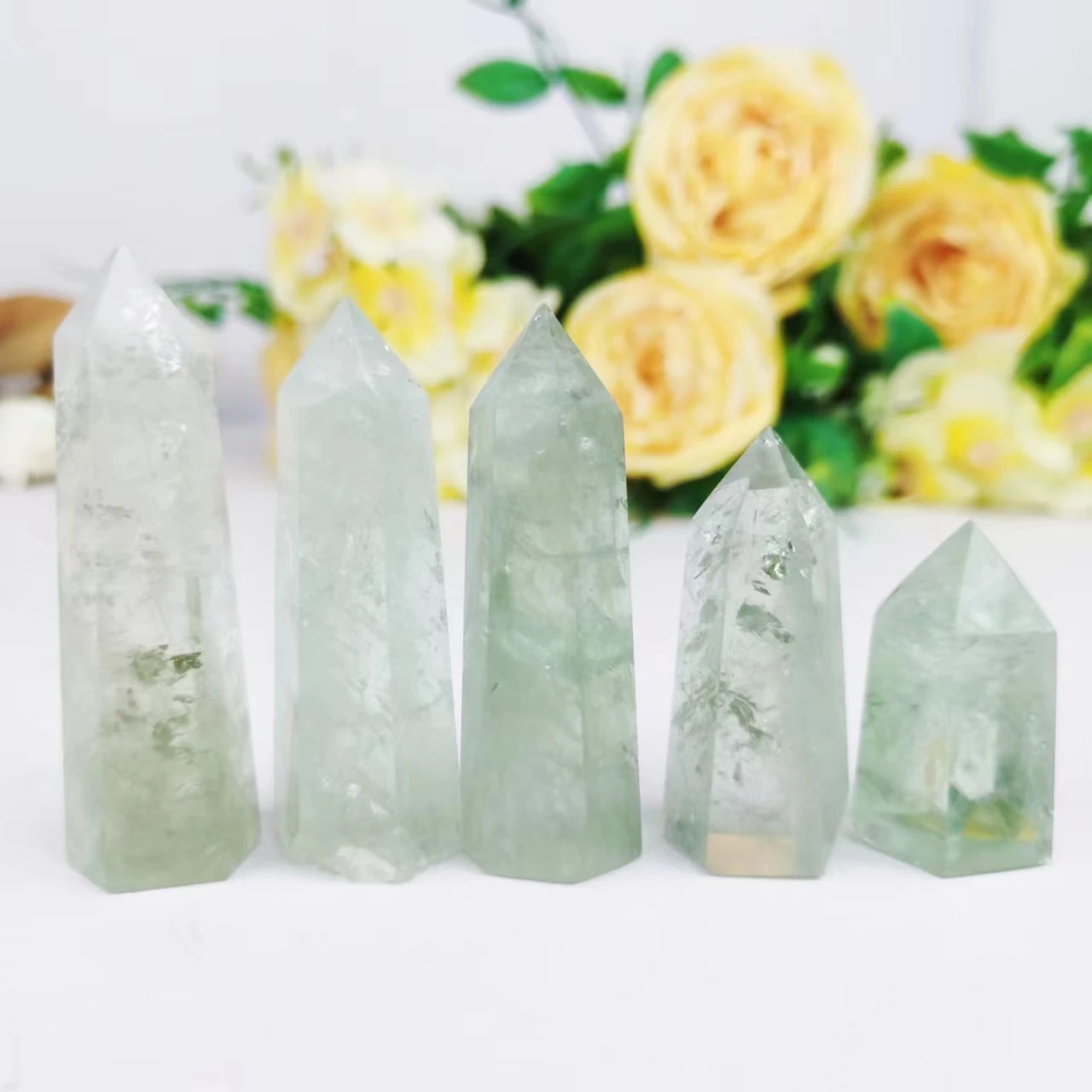 Wholesale High Quality Natural Crystal Green Quartz Points Crystal Healing Stone Point