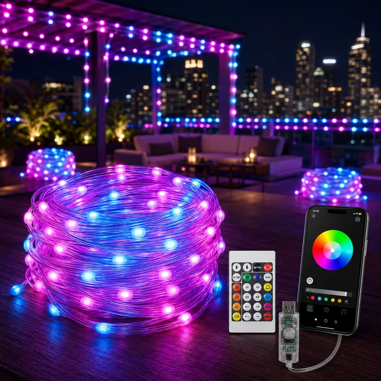 Smart RGBIC Christmas String Lights USB 5V Bluetooth APP Remote Control Addressable Fairy Garland for Tree Party Holiday Decor