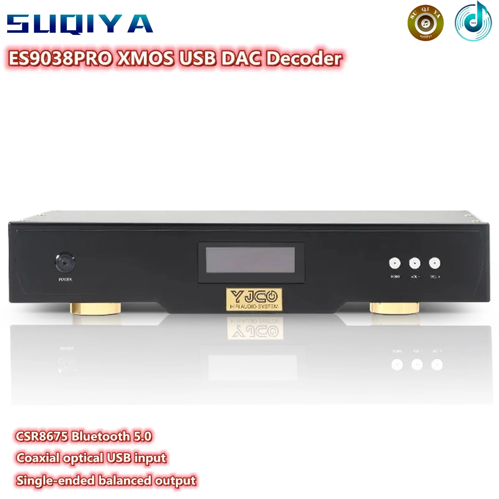 

CSR8675 Bluetooth 5.0 HiFi ES9038 ES9038PRO XMOS USB DAC Decoder Coaxial Fiber Input Single-ended Balanced Output