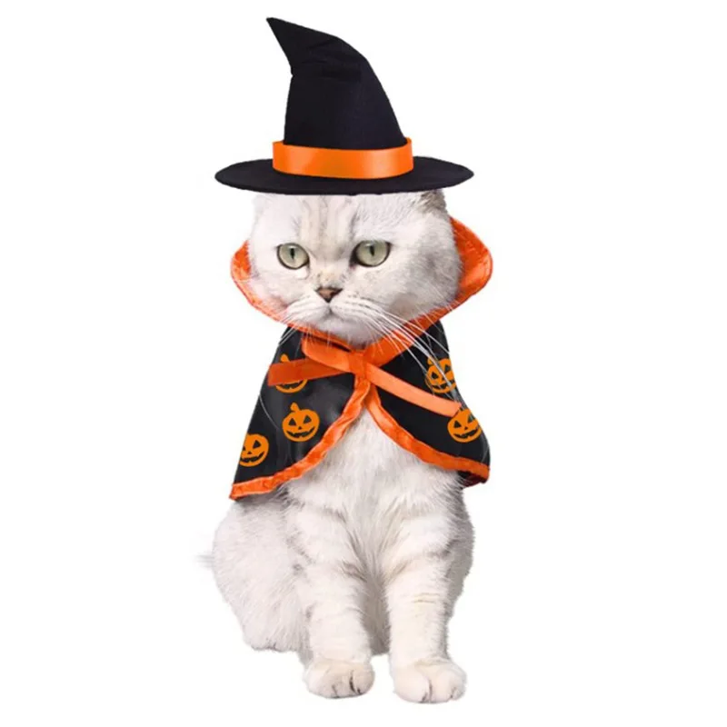 10 sets Cute Halloween Pet Costumes Cosplay Cloak Witch Hat For Small Dog Cat Kitten Puppy Dress Halloween Pumpkin Pet Clothes