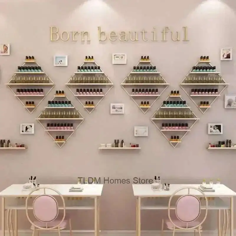 

Nordic Golden Nail Polish Shelf Set Nail Shop Display Stand Wall Hanging 선반 Cosmetics Storage Shelf Nail Polish Holder