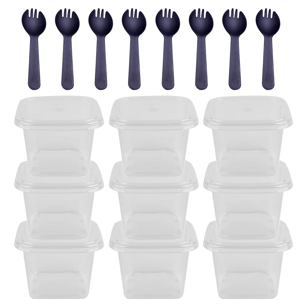 

50 set Plastic Boxes Square Shape Transparent Cover For Mousse Cake Dessert Packaging Disposable Bakery Supplies Cake Takeout