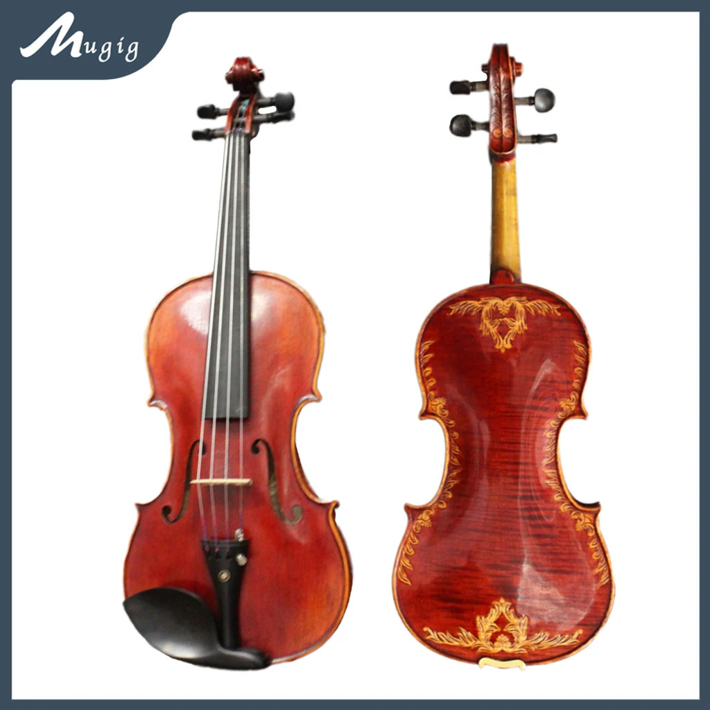 Hand Carved 4/4 Violin Advanced Antique Eureopean Wood Baroque Violino Master Stradi Nice Carved Flower Strings Instrument KIT