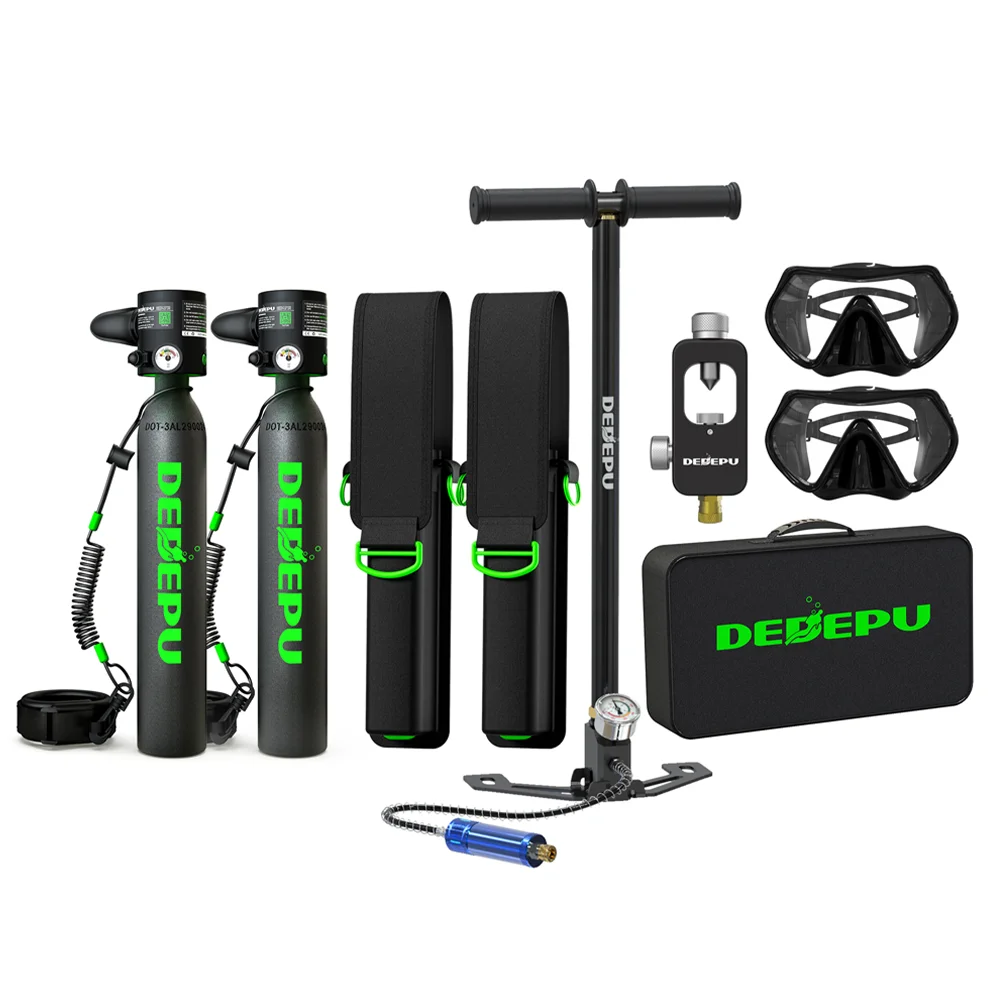 DEDEPU 0.5L High-Pressure Aluminum Diving Tank Set (5-15 Minutes) -  Valve+ Bag+ Mask + Rope+ Manual Pump+ Adapter