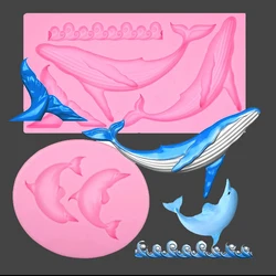 Whale Dolphin Silicone Fondant Mold Ocean Waves Fishtail Mermaid Tail Epoxy Resin Mould For Cake Deocartion Cupcake Topper Craft