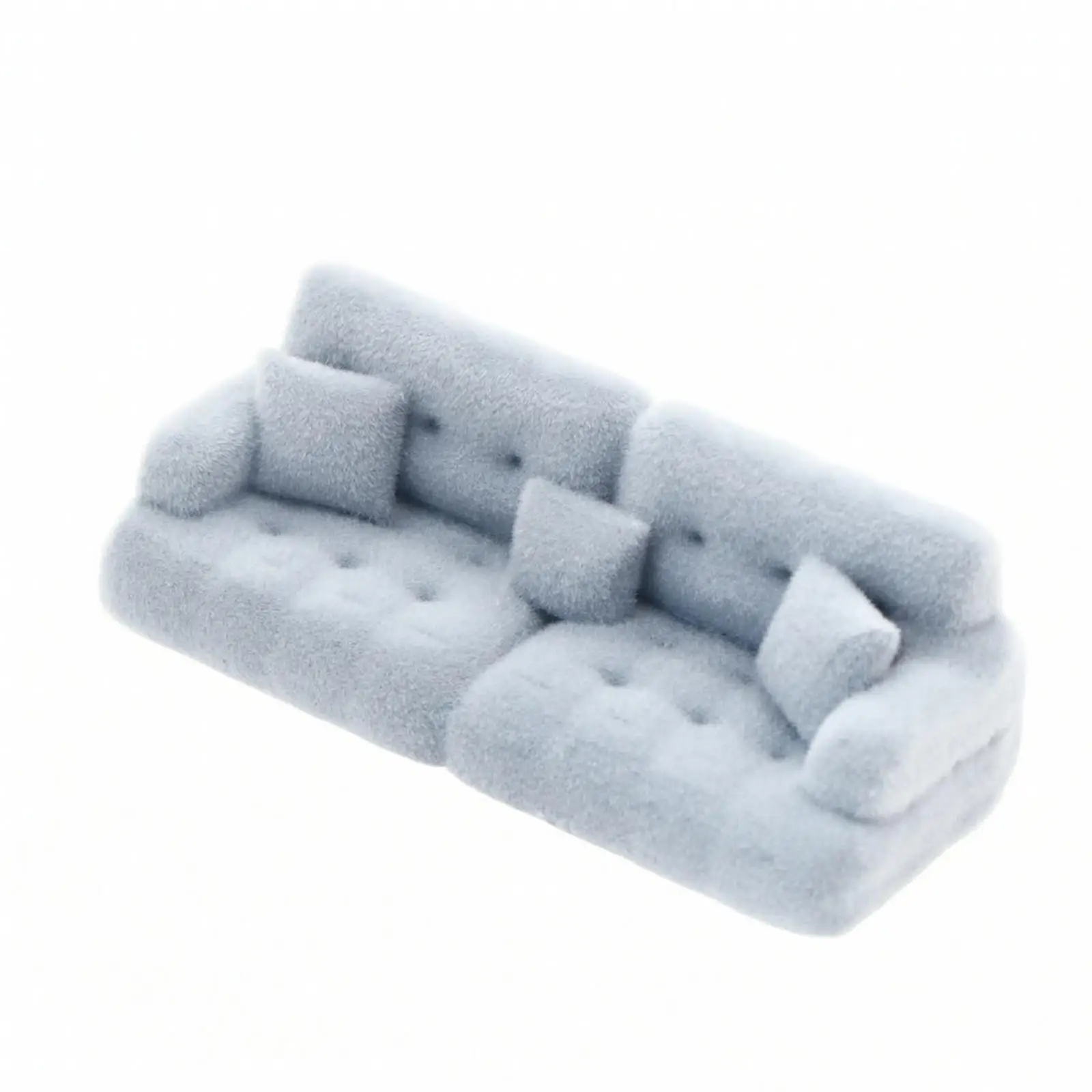 Flocked Micro Sofa for Dollhouse Decor Button Tufted Design with Throw Pillows for Miniature Room Scene Setting