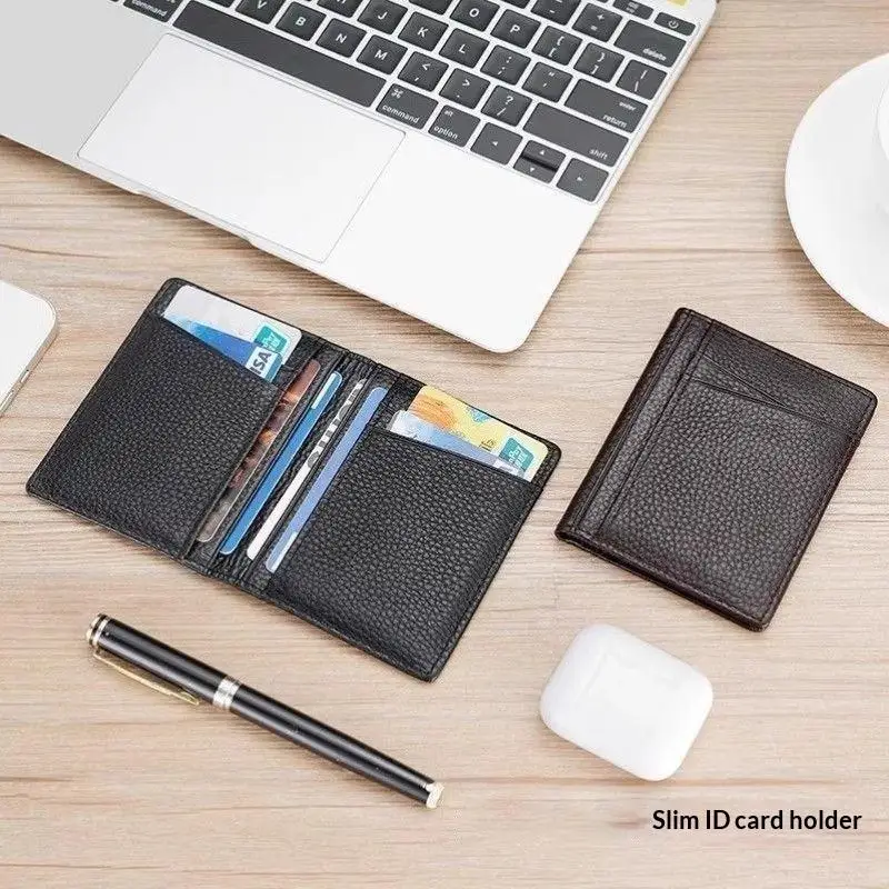 Slim Bifold Card Holder PU Leather Multi Card Slots Portable ID Document Wallet for Business Travel Use