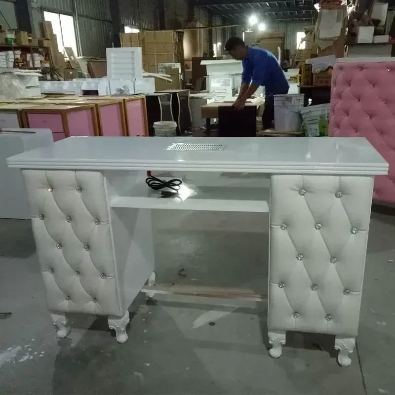 

-All White Nail Table Light Luxury Salon Beauty Nail Tables With Pull Button Design For Beauty Salon Manicure Furniture Shops