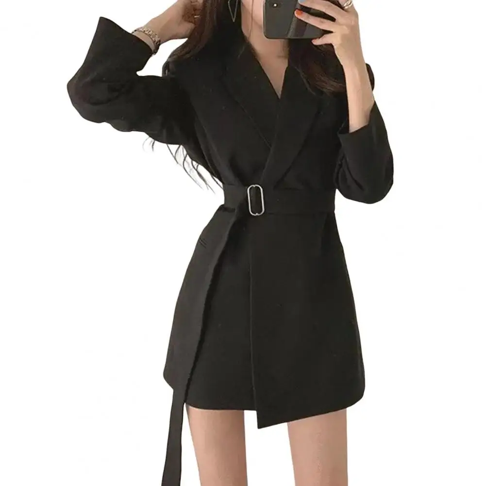 Women Suit Jacket for Elegant Lapel Coat for with Belt Long Sleeve Office dress Loose Outwear