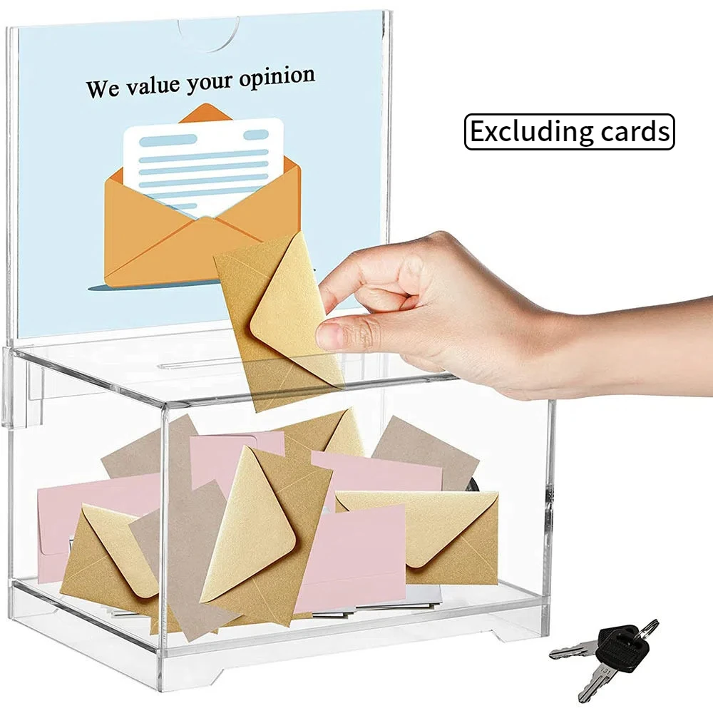 1 boîte à cartes transparente en acrylique avec serrure, urne de vote, boîte à suggestions, tirelire, boîte à dons, fournitures de fête (carte non incluse)