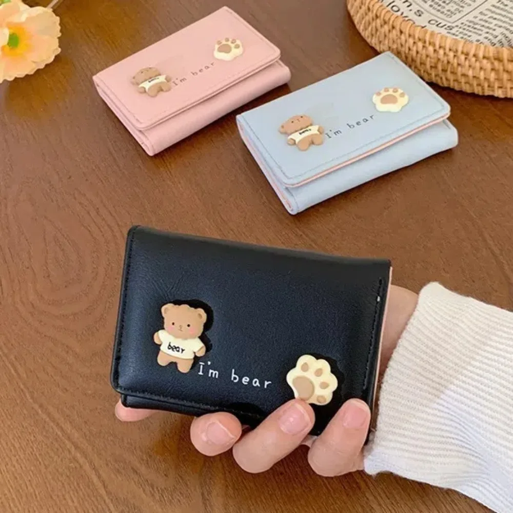 Dompet beruang lucu gambar huruf portabel dompet nol PU warna Solid tahan air dompet koin Mini jahit kapasitas besar luar ruangan