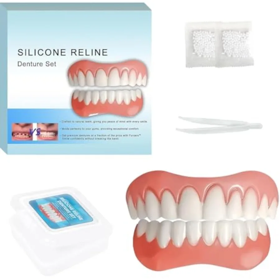 

Moldable False Teeth, Silicone Dentures, Men and Veneers Teeth for Women, Upper and Lower Matching Set, Convenient and Quick, S