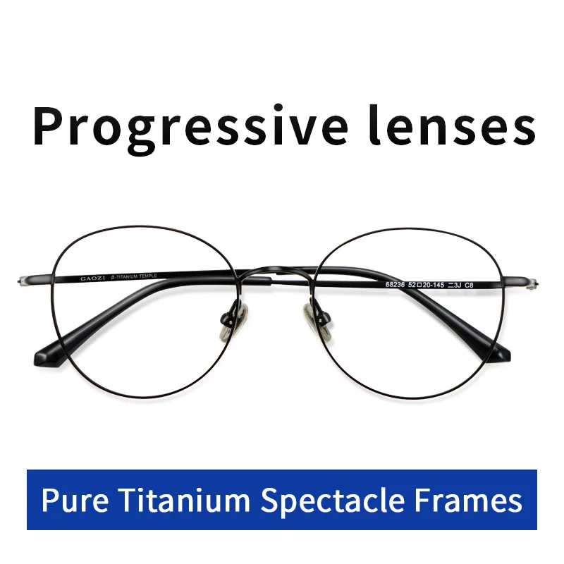 

Progressive Multifocus Reading Glasses, Ultralight Pure Titanium Frame,Blue Light Blocking Retro Oval Readers for Men Women