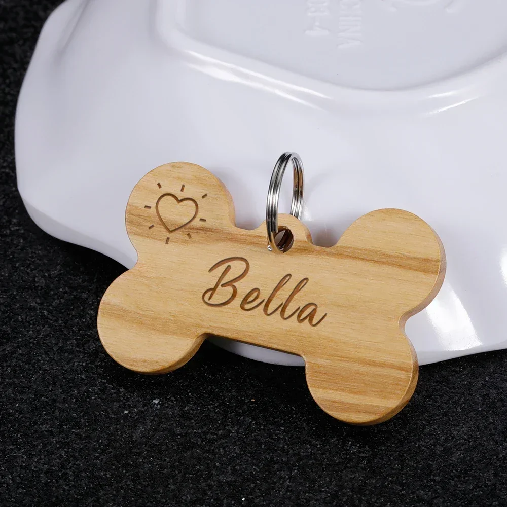 Customized Wooden Pet Dog ID Tags Anti-lost Name Wood Bone Tag for Puppy Personalized Number Nameplate Dog Collar Cat Necklace