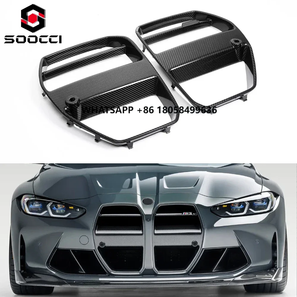Dry Carbon Fiber V Style G82 M4 Grille for  G80 G81 M3 G82 G83 M4 Car Front Bumper Double Kidney Center Grill Frame Trim