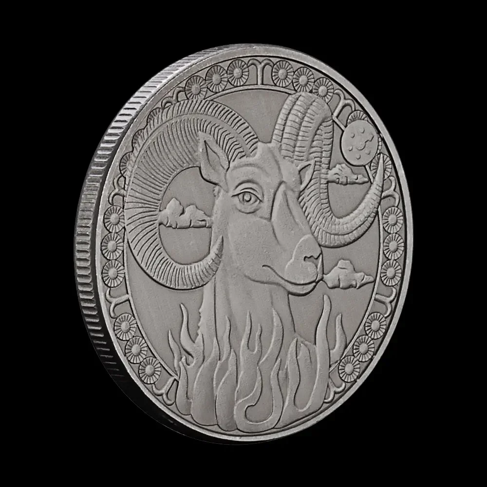 Aries Embossed Antique Silver Plated Commemorative Coin 12 Zodiac Signs Metal Badge Coins for Friends