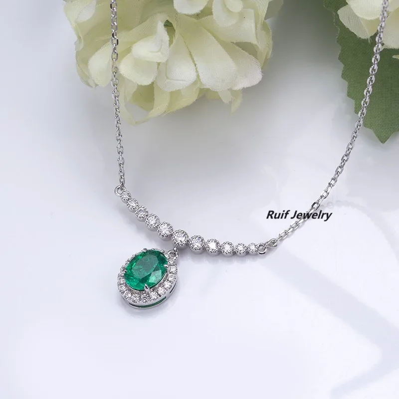 Ruif Customization 14k 18k Gold about 1.8ct Lab Grown Emerald Pendant Necklace Chain Necklace Jewelry for Ladies Gift