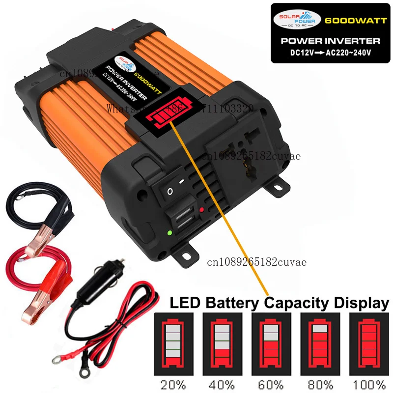 Cross-border best-selling outdoor portable 12V to 220V vehicle inverter for voltage conversion LED display dual USB ports