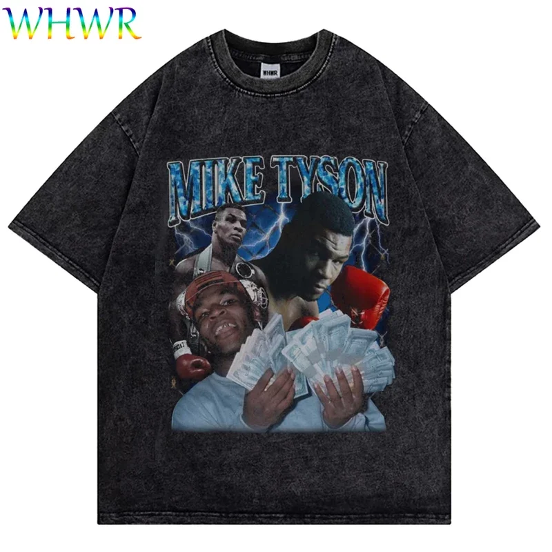 Mike Tyson Vintage T-shirts Washed T Shirt Streetwear Retro Tshirt Summer Short-sleeved Shirts Boxing Champion Oversized Tshirts