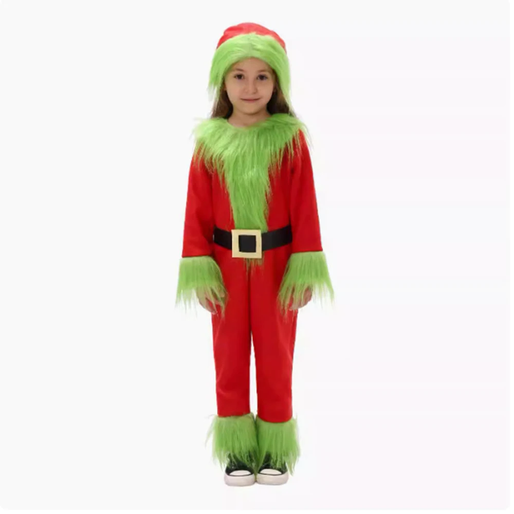 

Children's Christmas Costumes Boys Girls Santa Claus Hairy Green Monster Cosplay Carnival Cos Clothing Kids Halloween Onesie Set