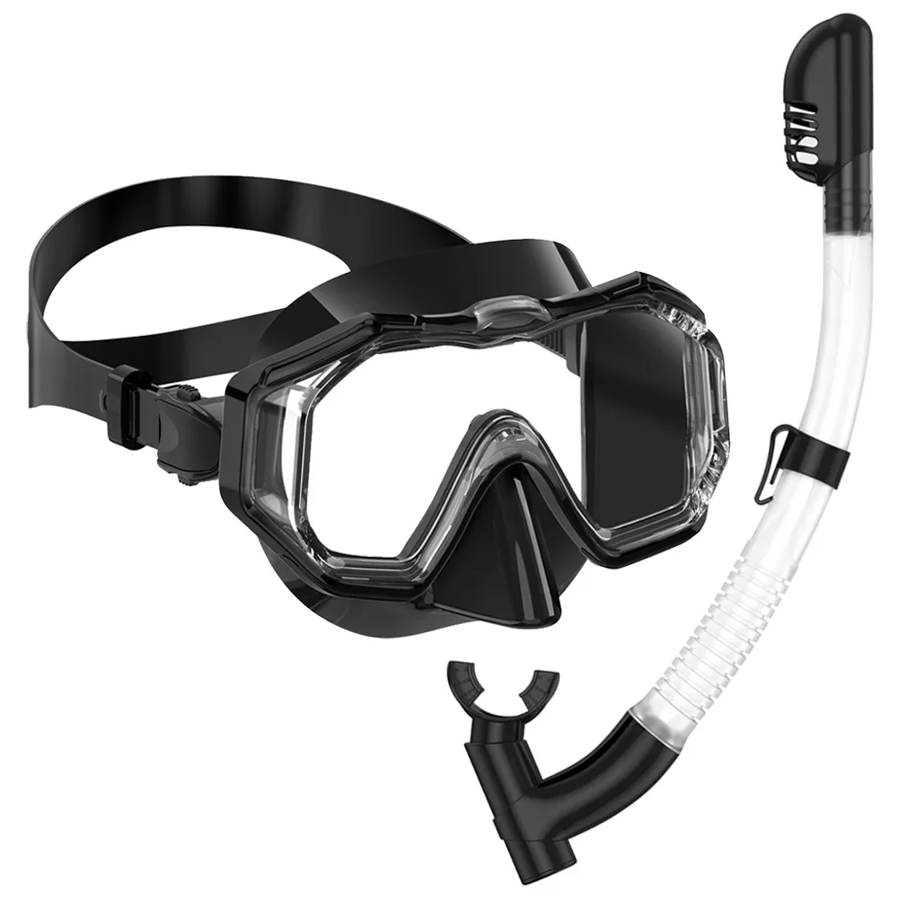 Snorkel Mask Set Scuba Diving Swimming Goggles 3 Windows Panoramic Wide View HD Dry Top Anti-Leak Anti-Fog For Adults and Kids