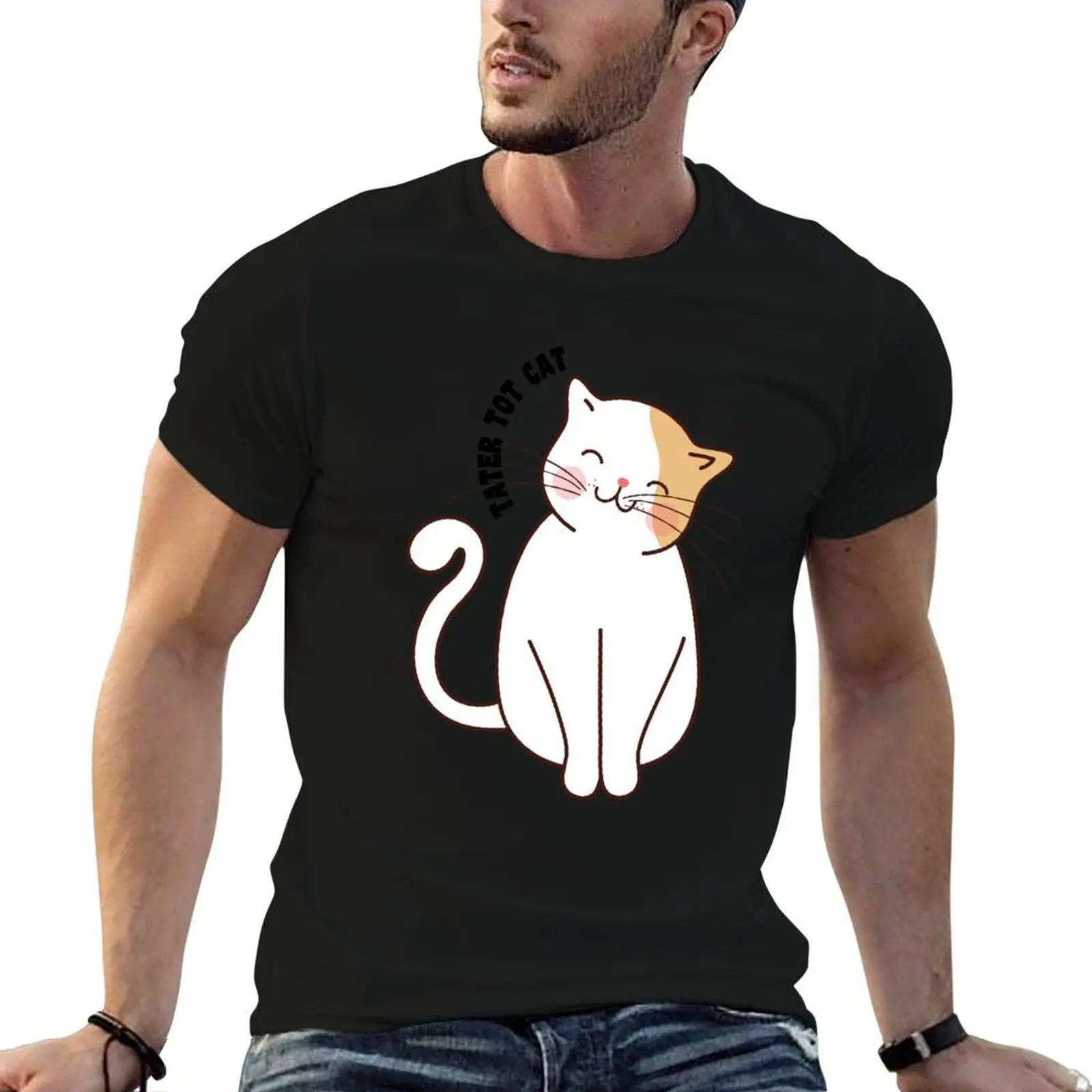 tater tot cat T-Shirt quick-drying funny shirt cotton shirts graphic tee men