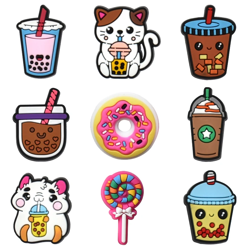 1Pcs PVC Bubble Milk Tea for Croc Charm DIY Shoes Ornaments Badge Unisex Clogs Buckle Kids Pins Decoration Jeans Party Favors