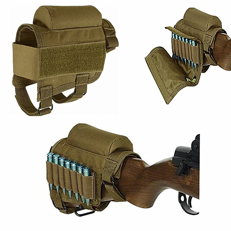 Adjustable Outdoor Tactical Butt Stock Rifle Cheek Rest Pouch Bullet Holder Nylon Riser Pad Ammo Cartridges Bag