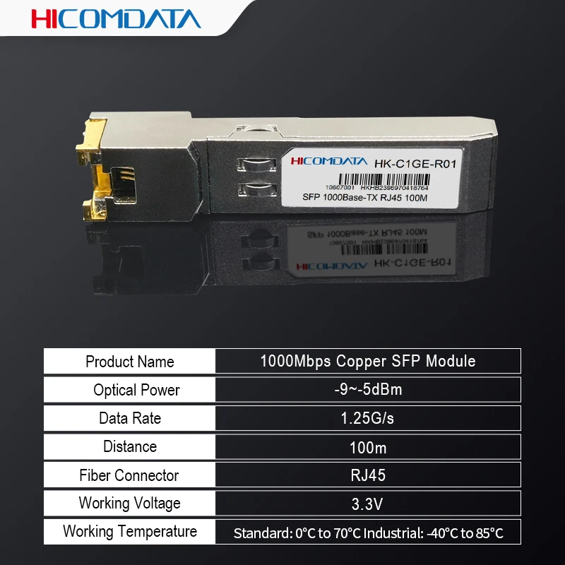 HICOMDATA 1000M Gigabit Fibra Optica Sfp Module Rj45 Ftth Ethernet Fiber Full Duplex Gigabit Bidi Network Swith Module