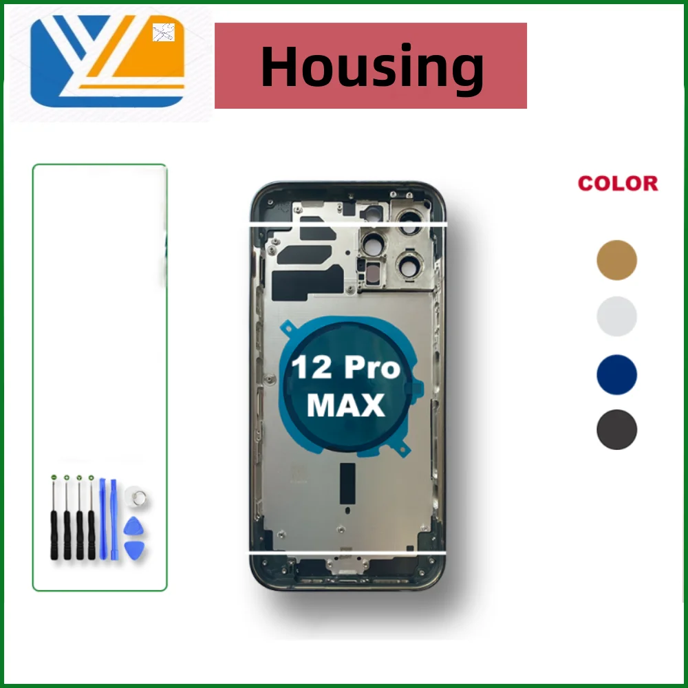 Back Housing For iPhone 12 12Pro 12Pro Max Battery Cover Back Rear Frame Chassis+with Side Buttons+SIM Tray+Tools 12 Back Cover