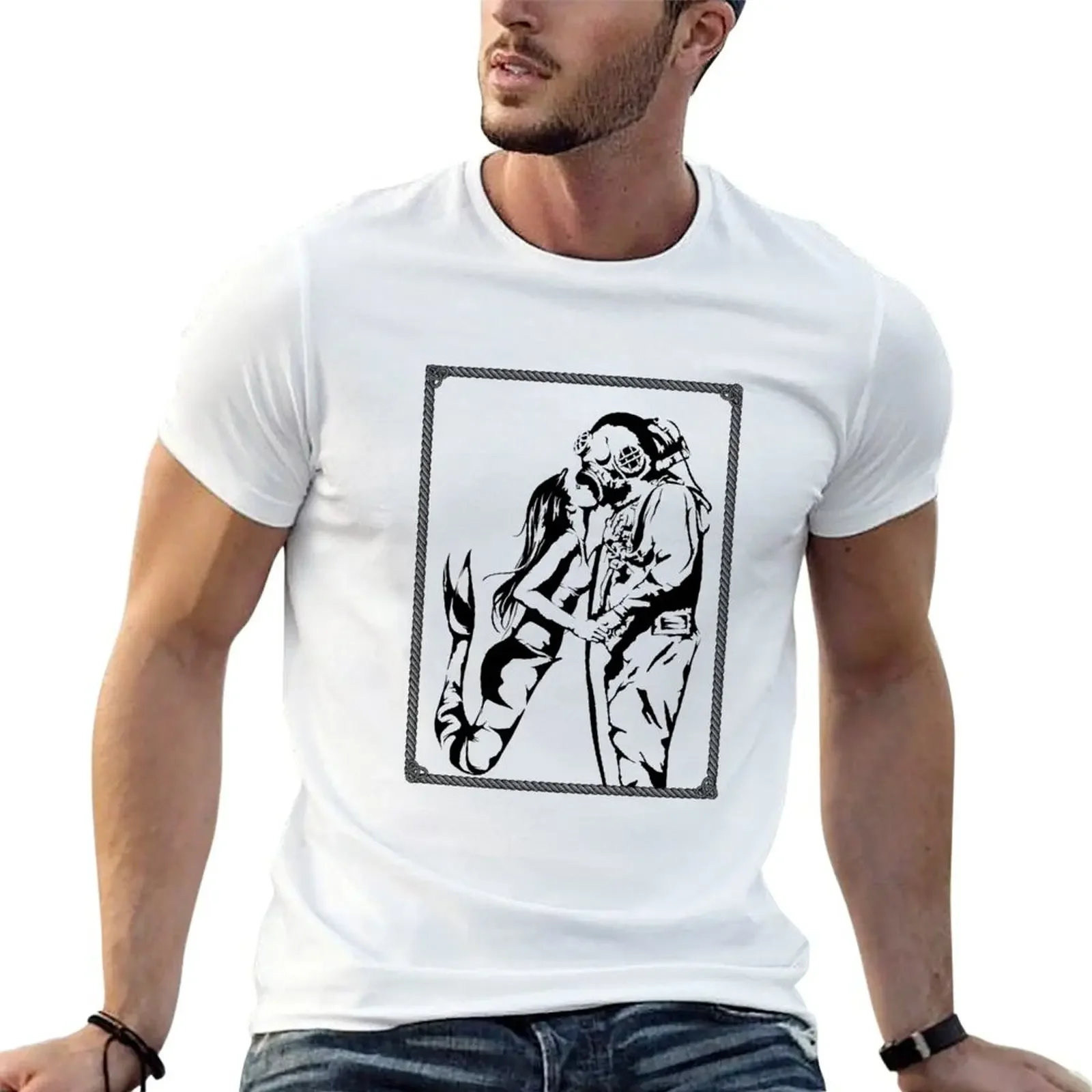 

Mermaid + Deep Sea Diver Kiss T-Shirt designer shirts vintage clothes T-shirt men