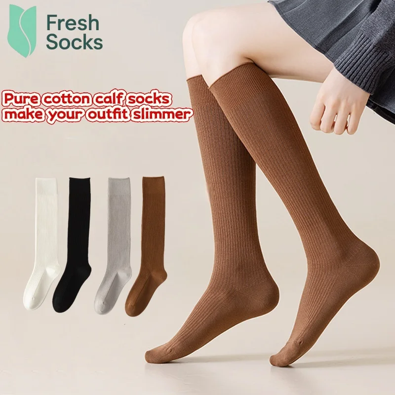

4pairs High-quality Knee High Socks Women Comfortable Calf Stockings Knee-slimming Leg Cotton JK Socks Girls Thigh highs Socks