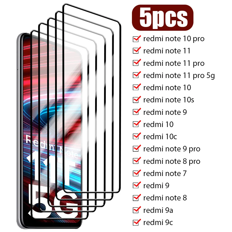 5pcs full cover glass for Redmi A1 Plus K60 Pro 9 9A 10 10C screen protector for Redmi Note 12 11 10 9 7 8 Pro 9S 10S 11S Glass