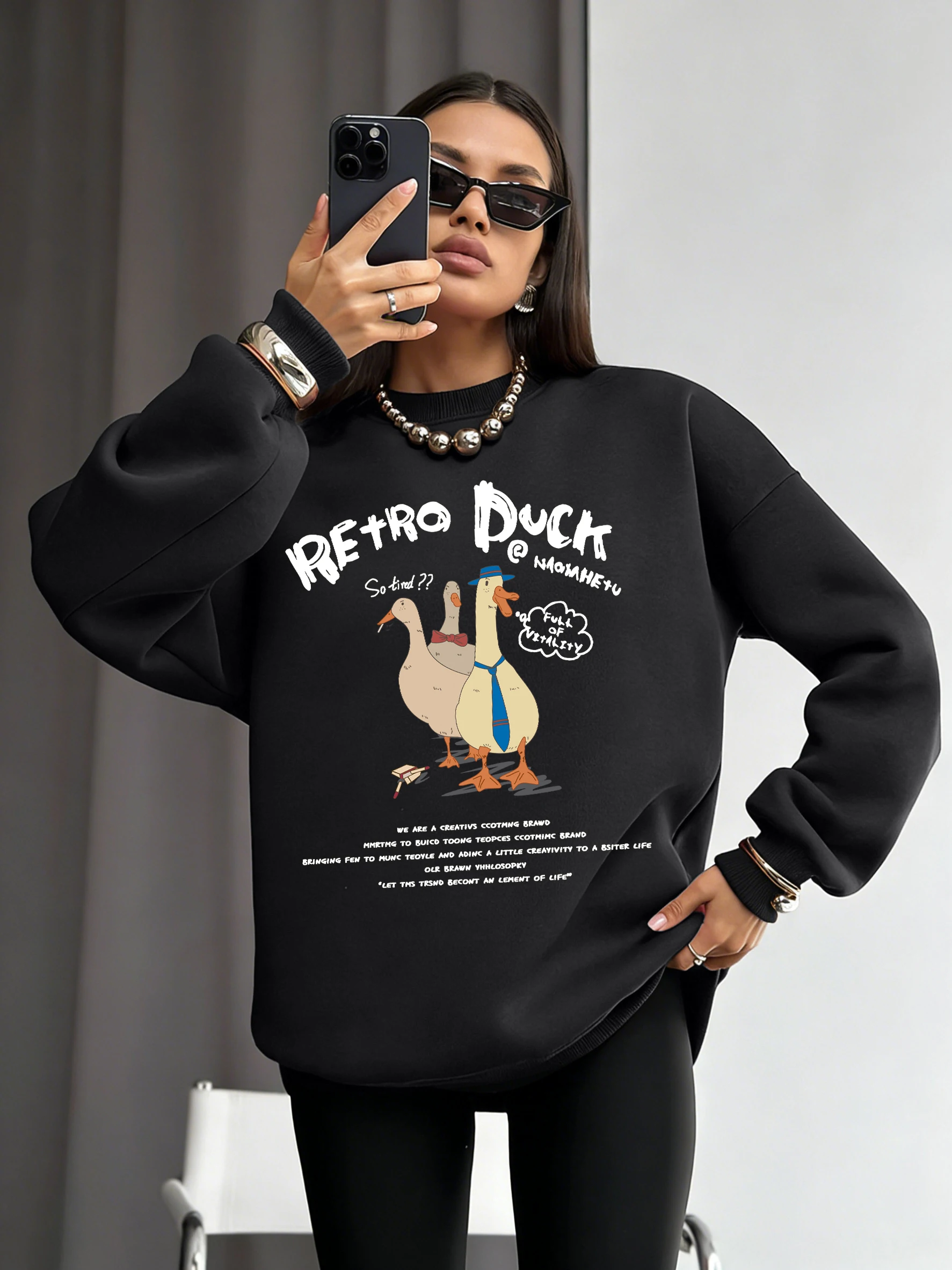 Retro Vitalty Duck Druck Warme Streetwear Unisex Hip Hop Weiche Hoodless Tops Mode Grundlagen Trainingsanzug Herbst Winter Pullover