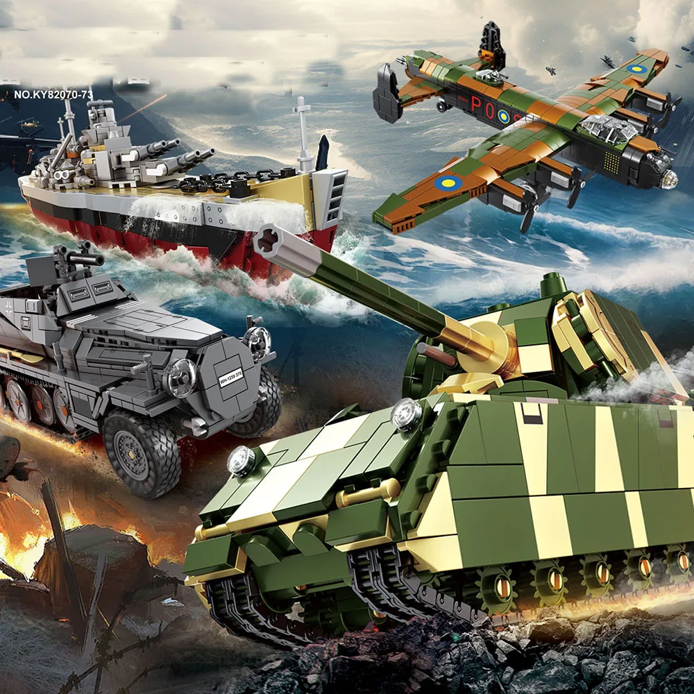 Tanque militar de la Segunda Guerra Mundial VIII Maus, acorazado Bismarck, lanzador de bombardero, bricolaje, vehículo del ejército de la guerra mundial, juguete de ladrillo de construcción para niños