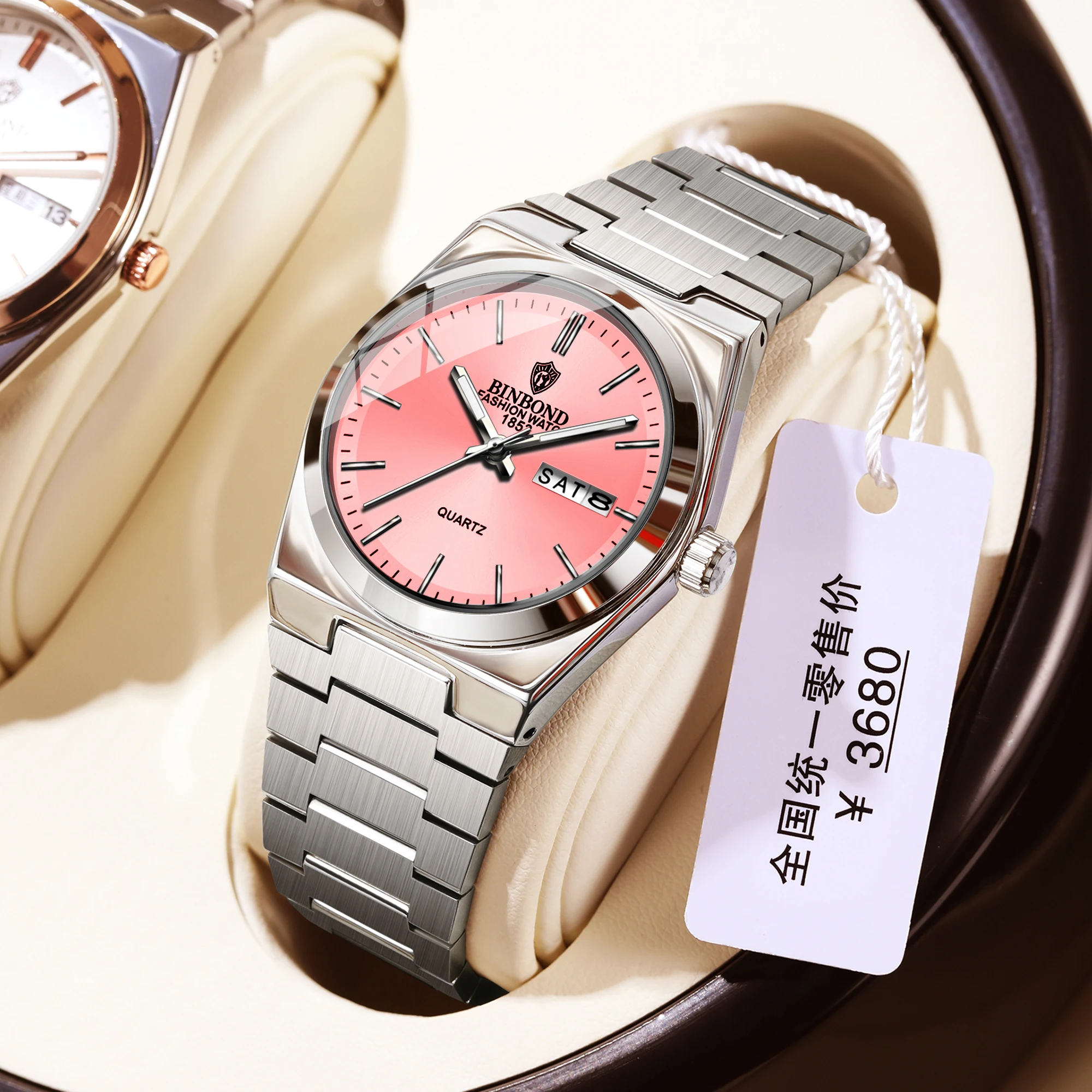 BINBOND New 103 Ultra Thin Business Women's Quartz Watch Double Calendar Waterproof Night Light Non Mechanical Women's Watch