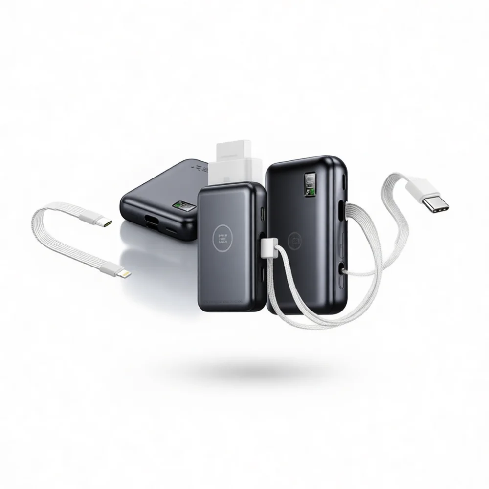 Ultra Light Power Bank 10000mAh Fast Charging External Battery Charger Built In Cable Portable Mini Pocket Solution