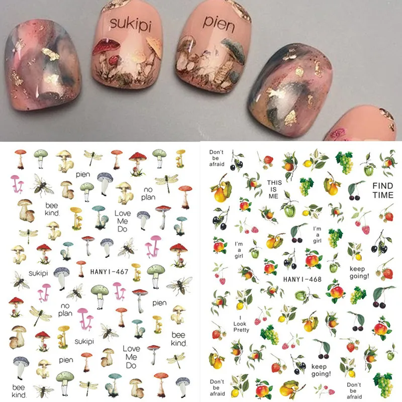 

Newest Mushroom Design Nail Slider 3D Self Adhesive Decal Stamping DIY Decoration Tips Nail Sticker HANYI 467 468